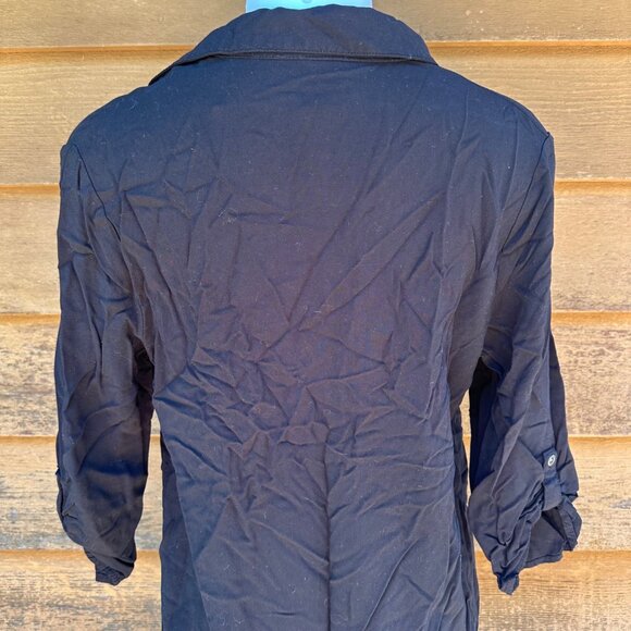 Faded Glory Long Black Sleeve Button Up Knee Length T-Shirt Dress SIze M - Picture 7 of 8